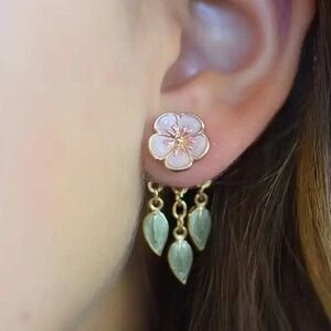 Flower Dangle Earrings Floral Leaf Drop Stud Earrings